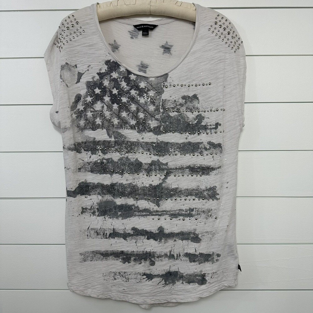 Rock & Republic Gray Studded Flag Blouse size M